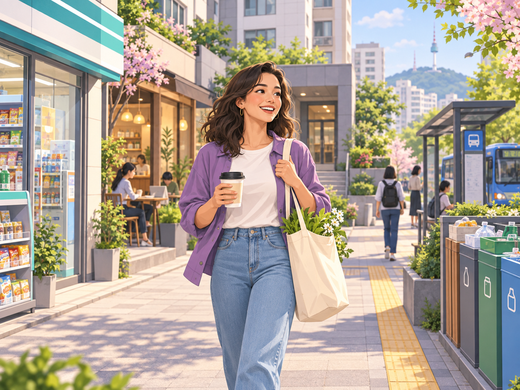 An international resident enjoying everyday life in a Korean neighborhood