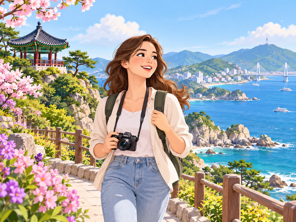 A traveler exploring Korea’s beautiful coastal scenery